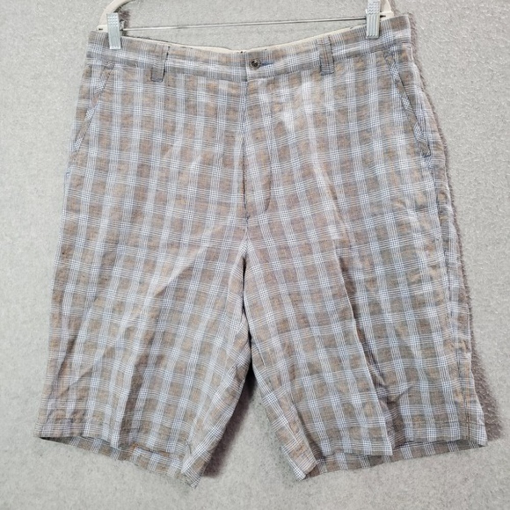 Tommy Bahama Men Shorts 36 Gray Chino Plaid Linen Silk Paradise‎ Nation Hawaiian